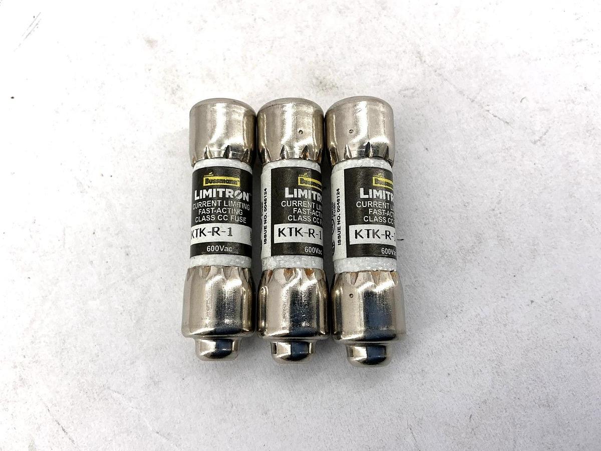 Lot of 3 New Bussmann KTK-R-1 Limitron Current-Limiting Class CC Fuse 1A 600V