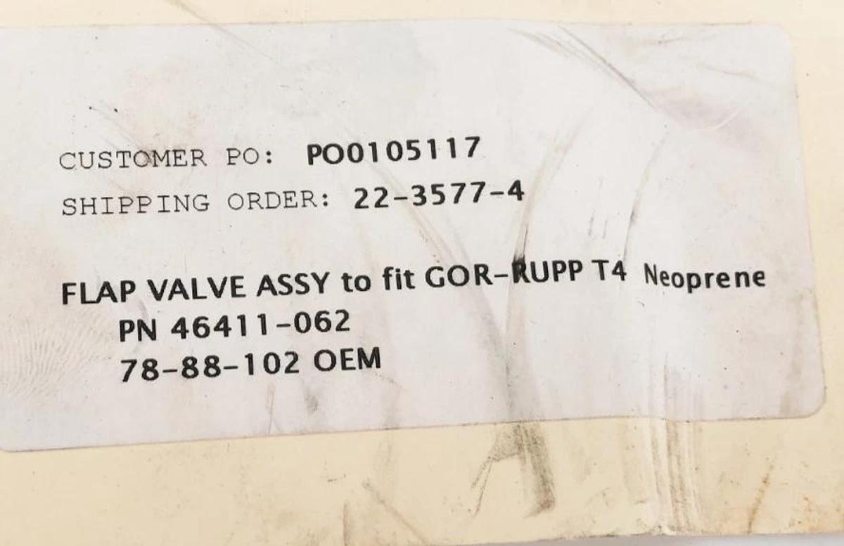 New Gorman-Rupp 46411-062 Valve Flap Assembly for T4 Neoprene - No Box