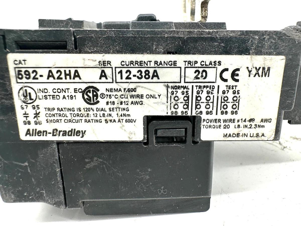 Used Allen Bradley 592-A2HA Ser A Thermal Overload Relay 12-38A Missing Reset Cover