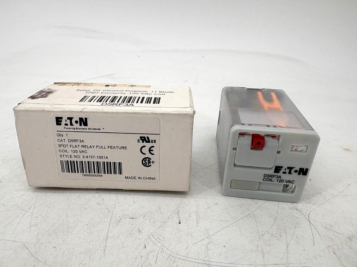 New Eaton D5RF3A 3PDT Flat Relay Full Feature 120VAC Coil