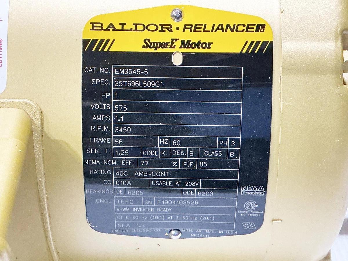 New Baldor EM3545-5 Electric Motor 1HP 3PH 575V 3450RPM 56 Frame 35T696L509G1