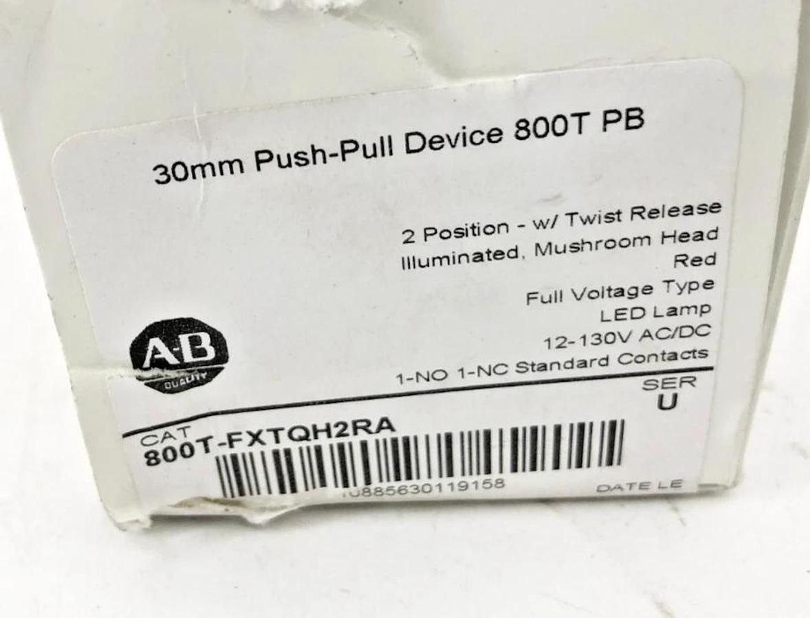 New Allen-Bradley 800T-FXTQH2RA Ser. U Red Push-Pull Device 12-130VAC/DC 30mm