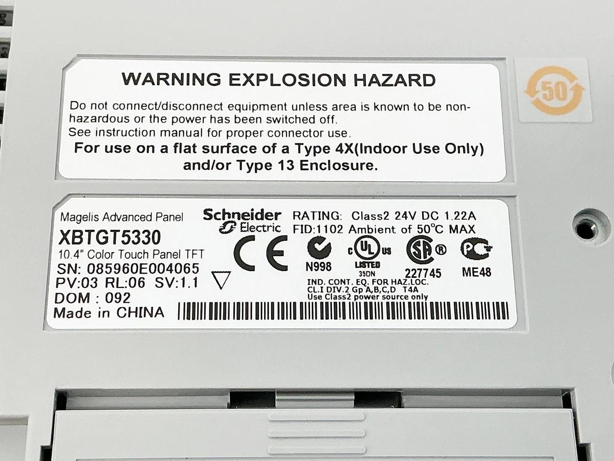 Used Schneider Electric XBTGT5330 10.4" Color Touch Screen Operator Interface 24VDC