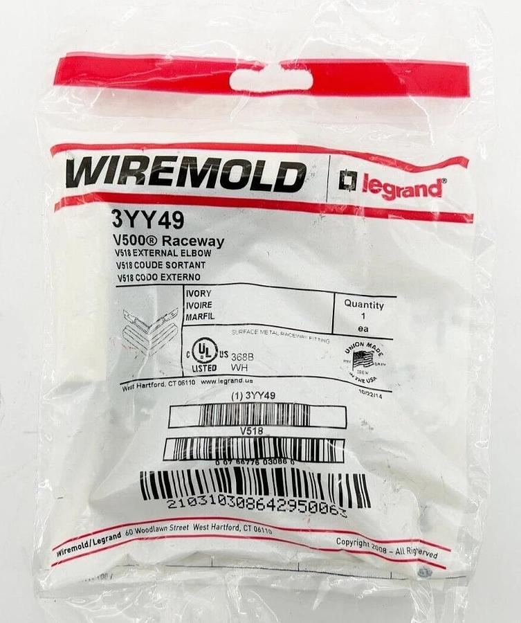 New Lot of 6 Wiremold 3YY49 V500 Raceway V518 External Elbow
