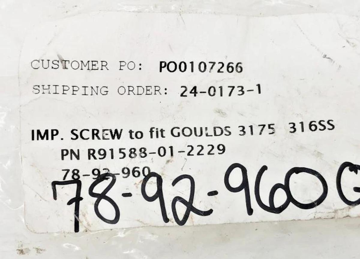 New Goulds R91588-01-2229 Impeller Screw Assembly for 3175 316SS - No Box