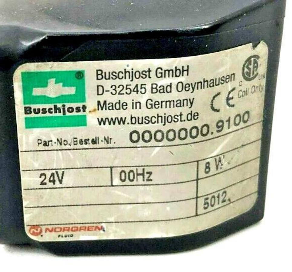 Used Norgren Buschjost 0000000.9100 Valve Coil 24V 8W