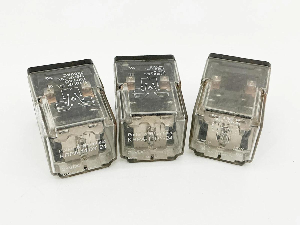 New Lot of 3 Potter Brumfield KRPA-11DY-24 Relay 24V 1/10HP 5A - No Box