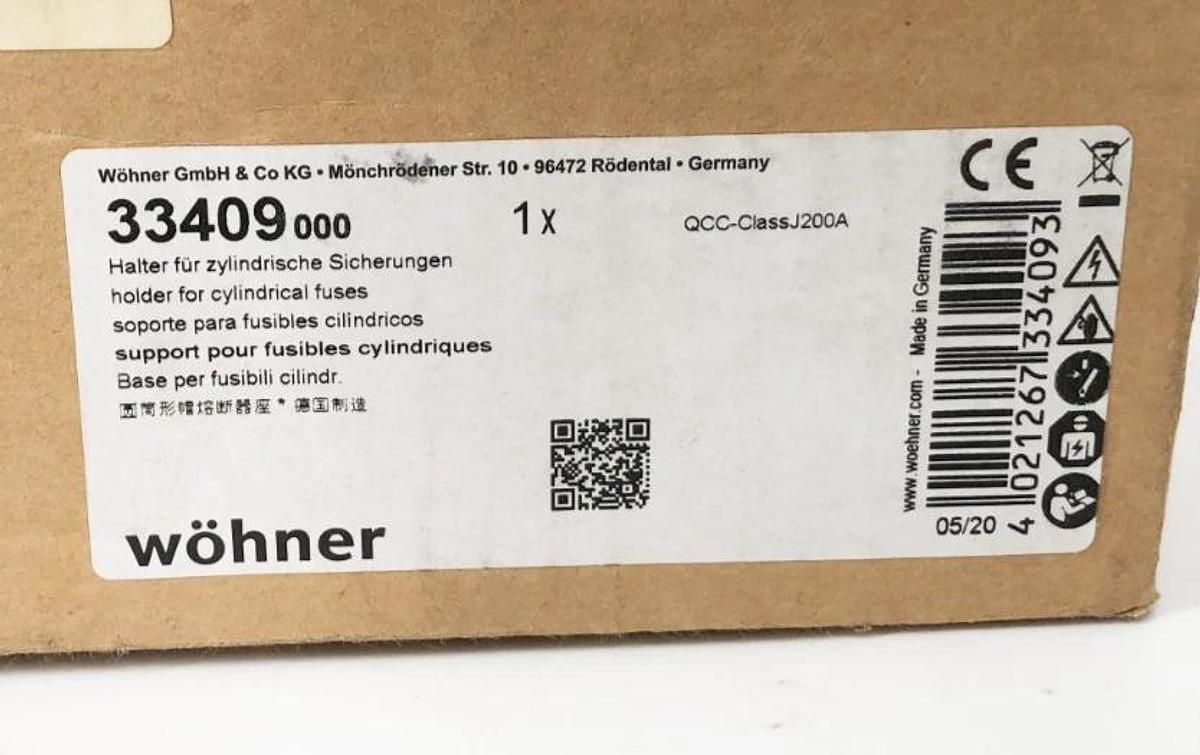 New Wohner 33409 Quadron Fuse Holder Panel Mount 200A 600VAC Class J