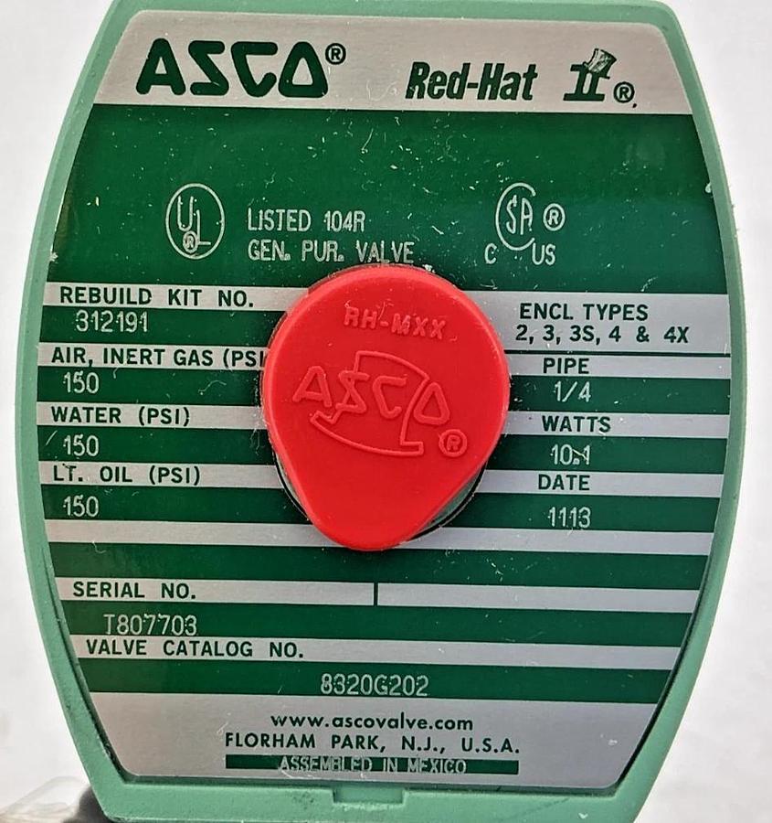 New ASCO 8320G202 Solenoid Valve 440-480V 50/60HZ 1/4" Pipe 10.1 Watts 3-Way