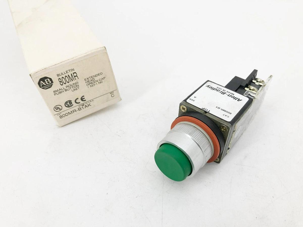 New Allen Bradley 800MR-B1AK Small Round Extended Pushbutton Green Ser. C