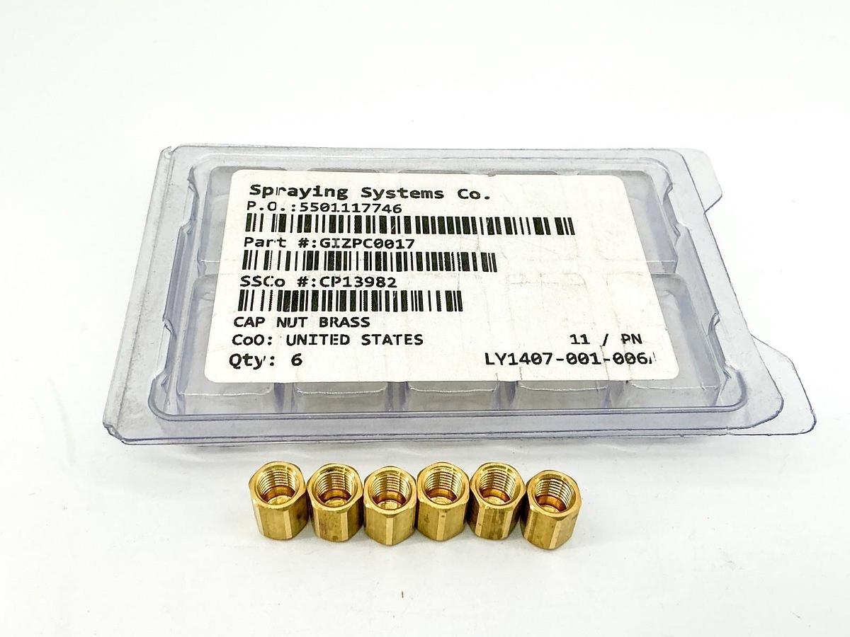 New Lot of 6 Spraying Systems CP13982 Brass Cap Nut