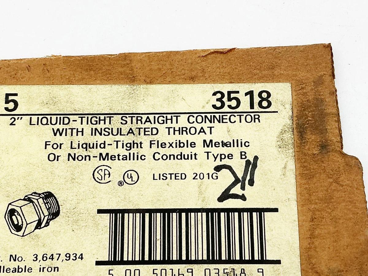 New Hubbell 3518 Liquid Tight Straight Connector W/ Insulated Throat 2" - No Box