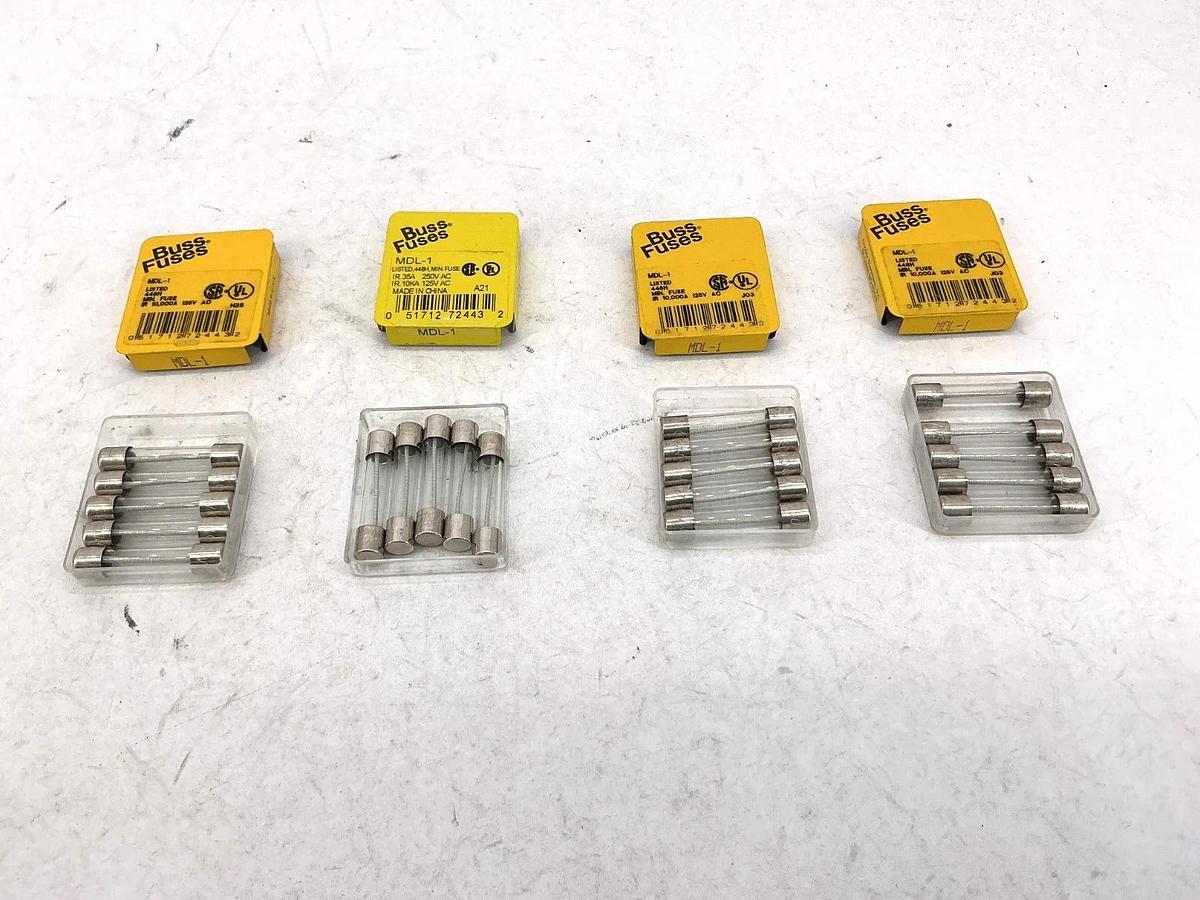 Lot of 20 New Bussmann MDL-1 Glass Fuse 1A 250V