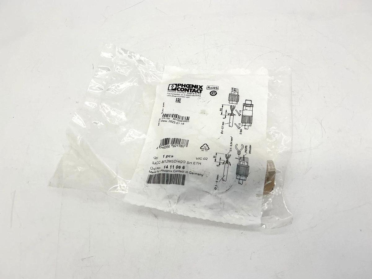 New Phoenix Contact SACC-M12MSD-4QO-SH-ETH Data Connector 4-Pin 1411066