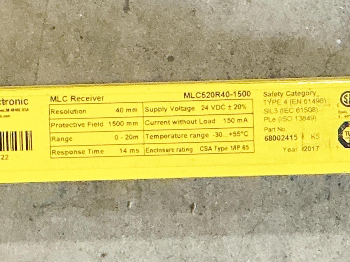 Used Leuze Electronics MLC520R40-1500 Safety Light Curtain MLC 500 Series Stype 4