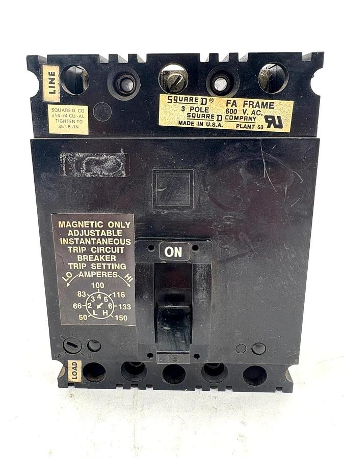 Used Square D FAL-36015-13M 15A Circuit Breaker 600VAC 3-Pole