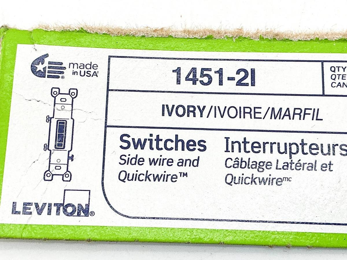 New Lot of 6 Leviton 1451-2I Toggle Switch 15A 120V Grounding - No Box