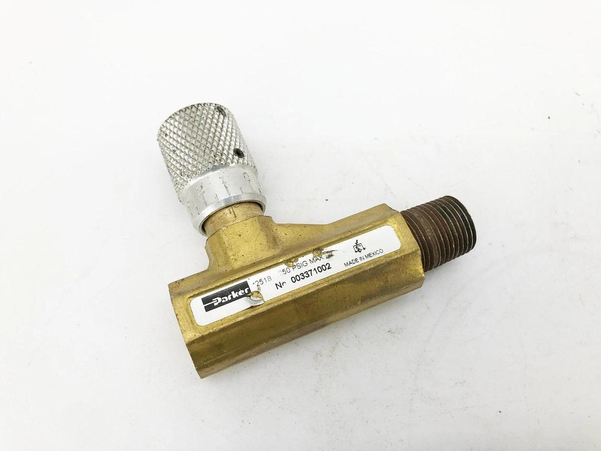 Used Parker 003371002 Flow Control Valve 3/8" NPT 250psi Brass