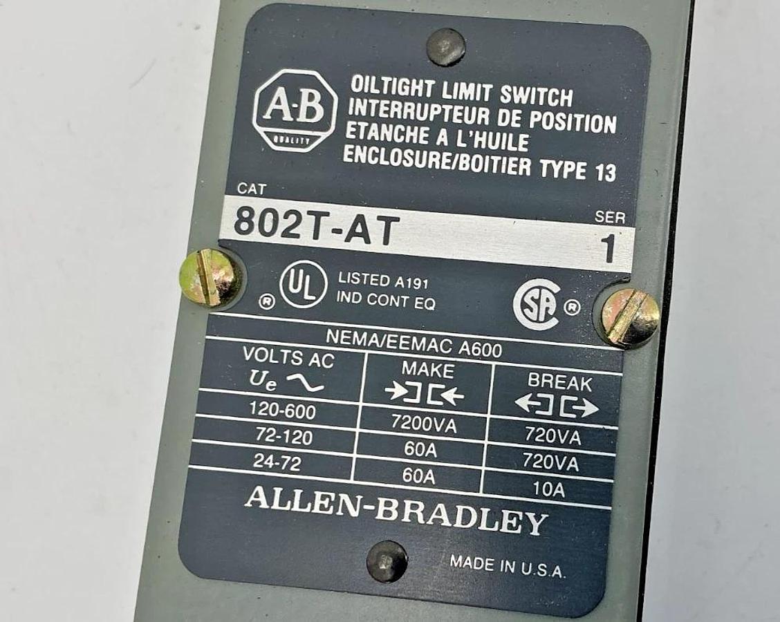 New Allen Bradley 802T-AT Ser 1 Oiltight Limit Switch Lever Type 10A 600V No Box
