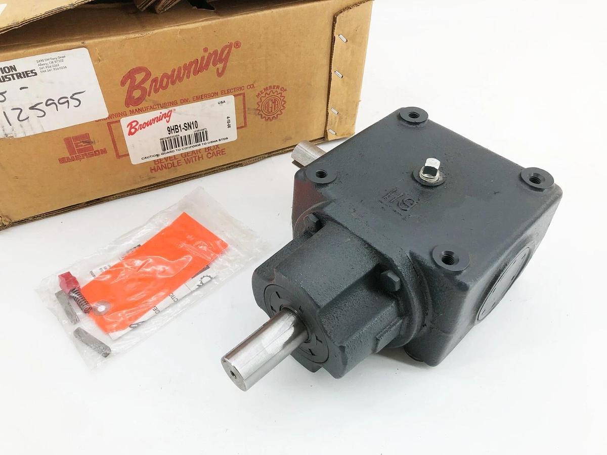 New Browning 9HB1-SN10 Bevel Gear Box Reducer 1:1 Ratio 1" Right Angle Shafts