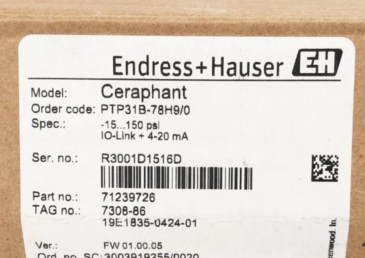 New Endress + Hauser PTP31B-78H9/0 Ceraphant Pressure Switch -15-150psi 71239726