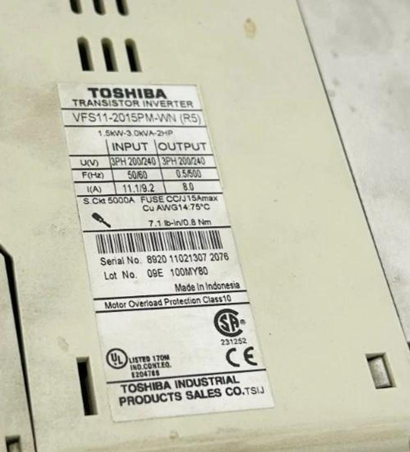 Used Toshiba VFS11-2015PM-WN AC Drive 2HP 230V 50/60Hz - Parts Only