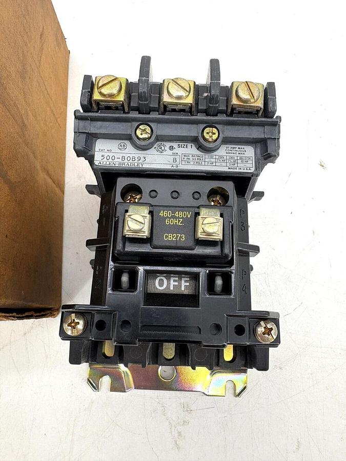 New Allen Bradley 500-BOB93 Ser. B AC Contactor NEMA Size 1 480V Coil 3P