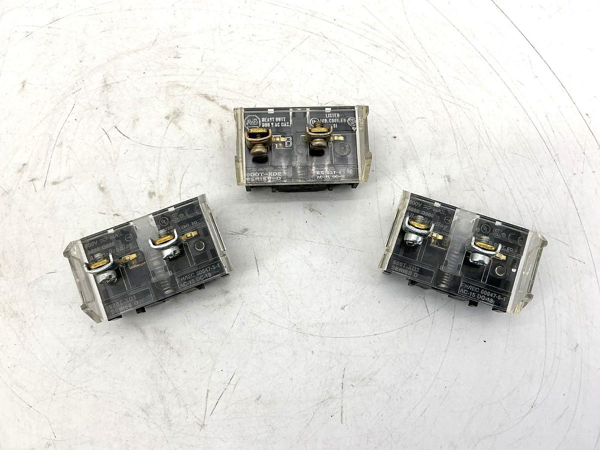 Used Lot of 3 Allen Bradley 800T-XD2 Ser D Shallow Contact Block 1-NC 10A 600V