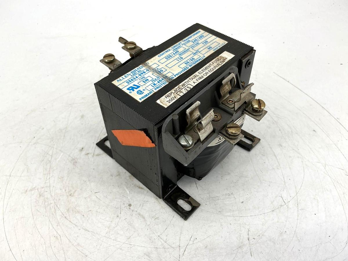 Used Allen Bradley 25634-098-01 Control Transformer Prime: 240/480V 2nd: 120V .130KVA