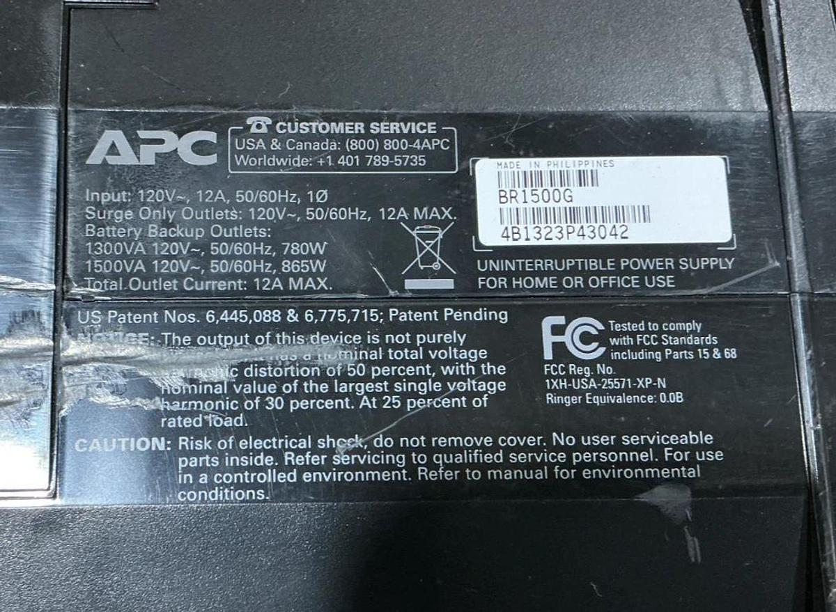 Used APC BR1500G Uninterruptible Power Supply 12A 120V 50/60HZ MISSING BATTERY