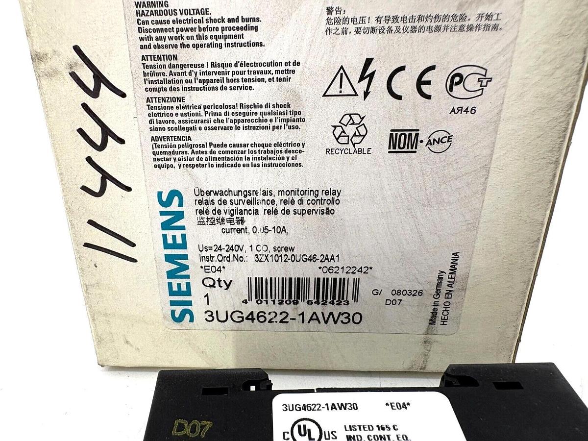 New Siemens 3UG4622-1AW30 Digital Current Monitoring Relay .05-10A Range