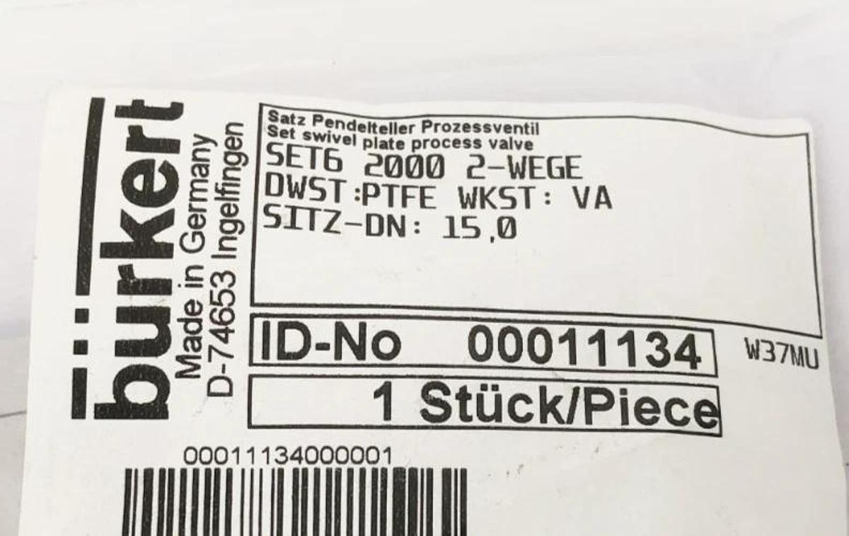 New Burkert SET6 2000 2-WEGE Valve Seal 00011134 - No Box
