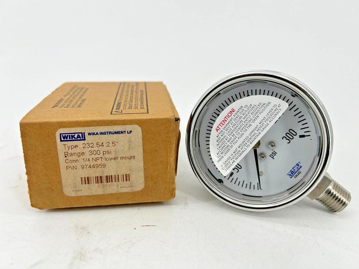 New Wika 9744959 232.54 Pressure Gauge 300PSI 2.5" Dial 1/4 NPT Lower Mount