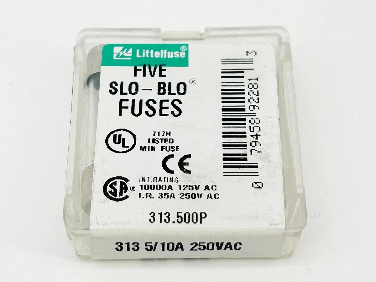 New Lot of 10 313.500P SLO-BLO Glass Fuse 5/10A 250V