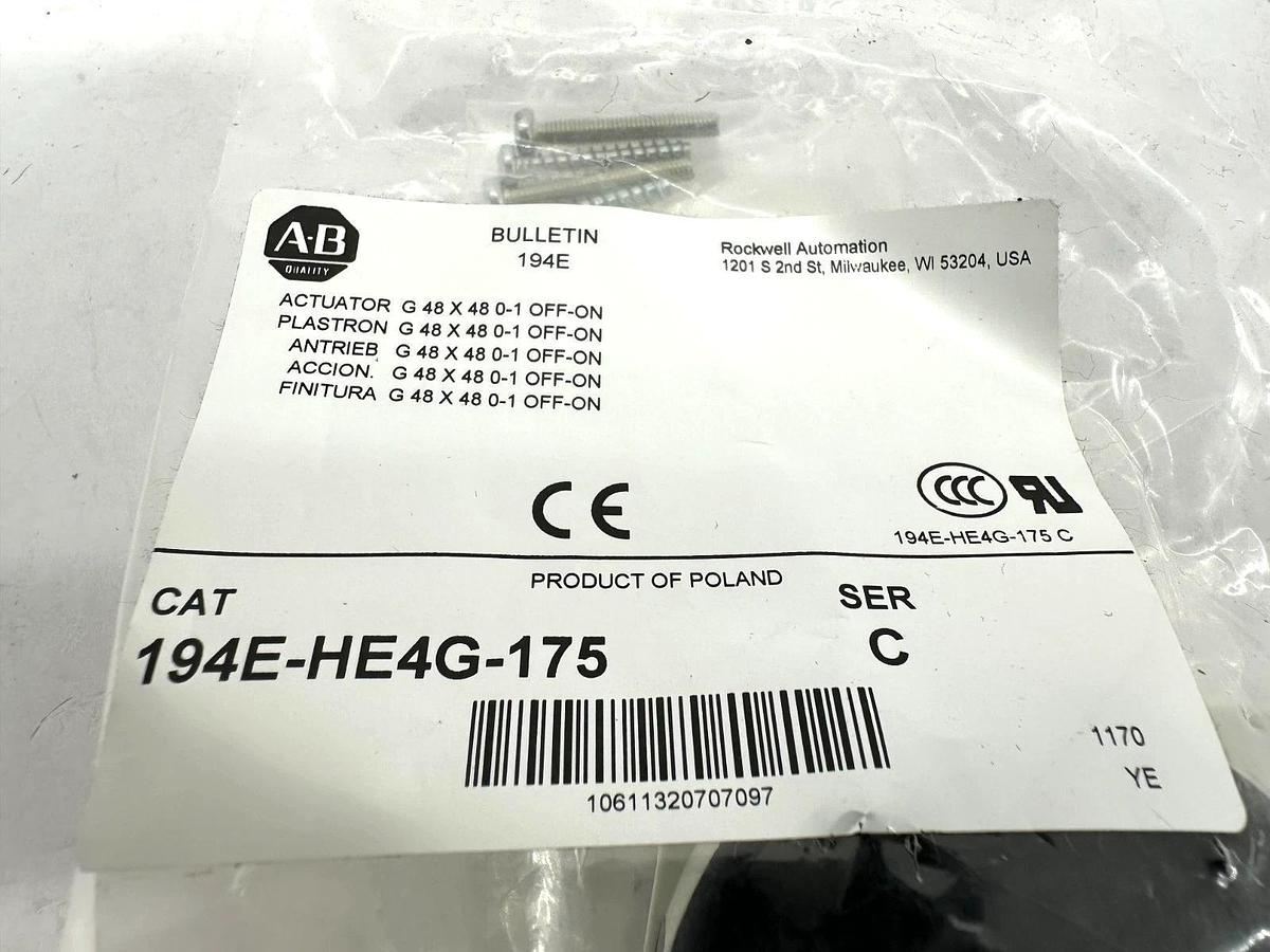 New Allen Bradley 194E-HE4G-175 Ser. C Load Switch Actuator G 48X48 0-1 Off-On