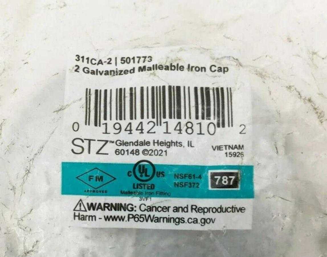 Lot of 3 New STZ 311CA-2 Galvanized Malleable Iron Caps 2" 501773