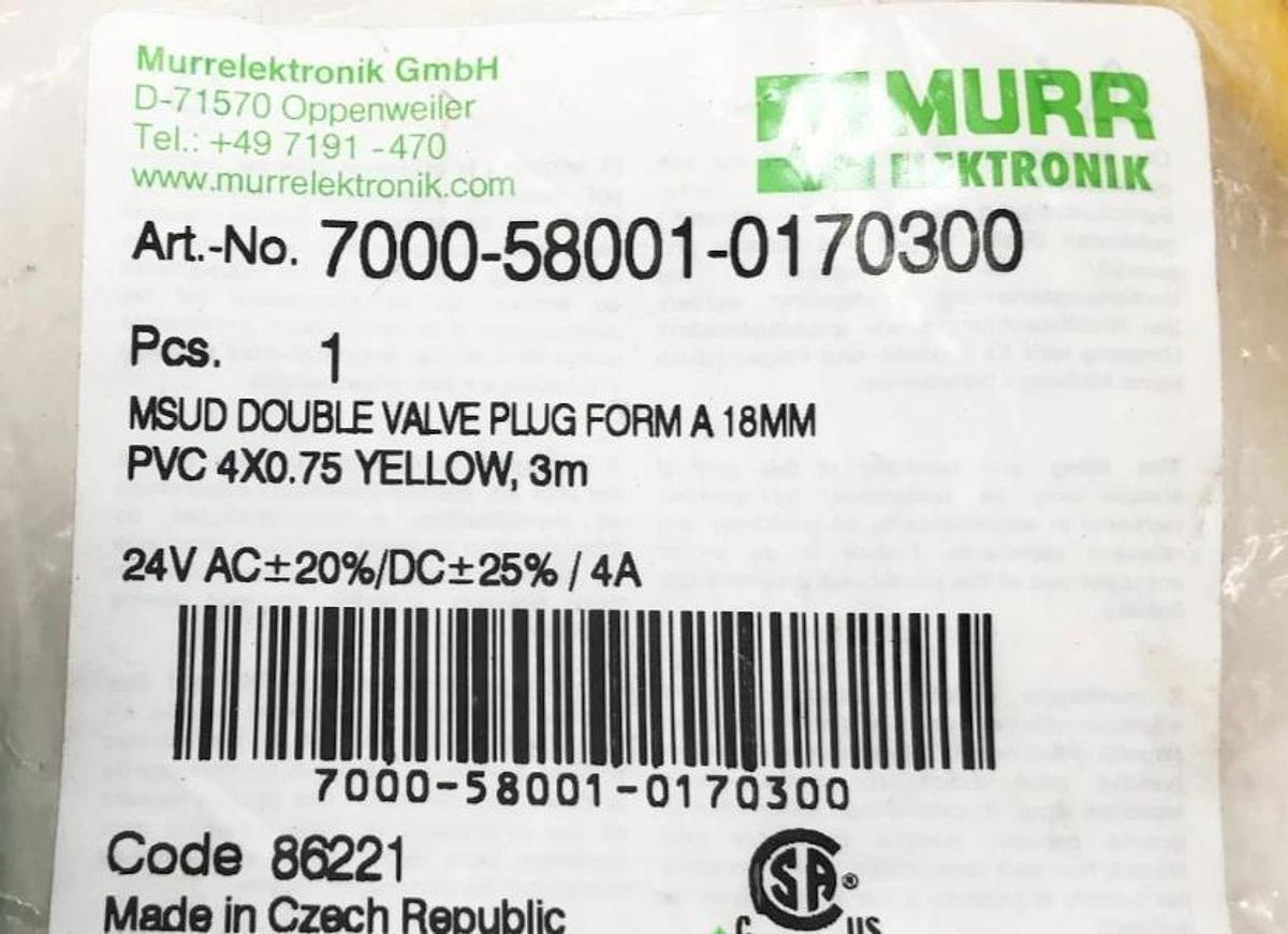 New Murr Elektronik 7000-58001-017300 Cable MSUD Double Valve Plug Form A 18mm