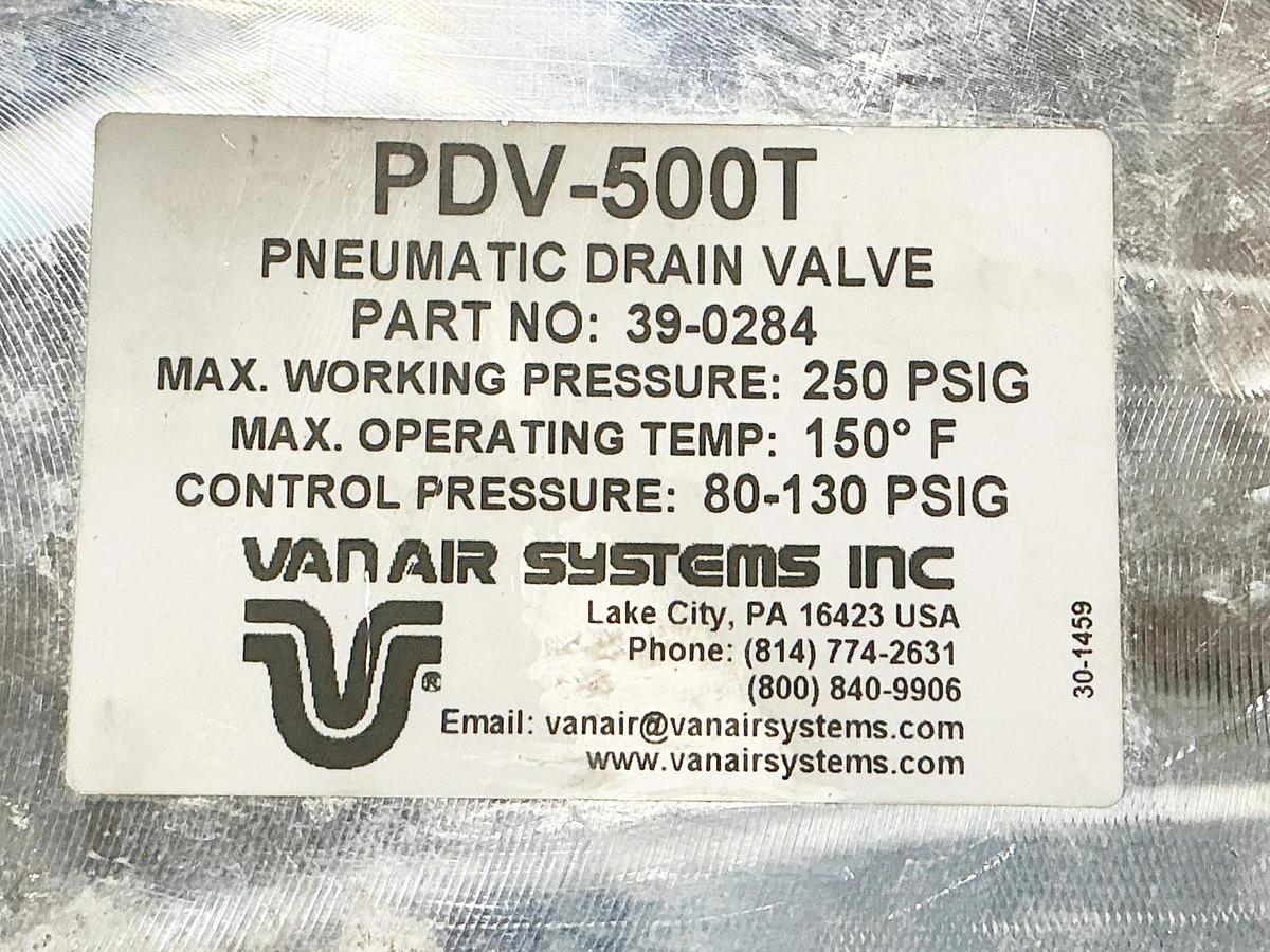 Used Vanair Systems inc 39-0284 Pneumatic Drain Valve 250PSIG 150F Deg PDV-500T