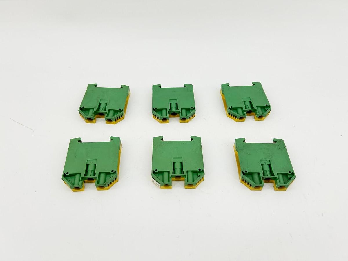 Used Lot of 6 Weidmuller WPE 16 Terminal Blocks Green/Yellow