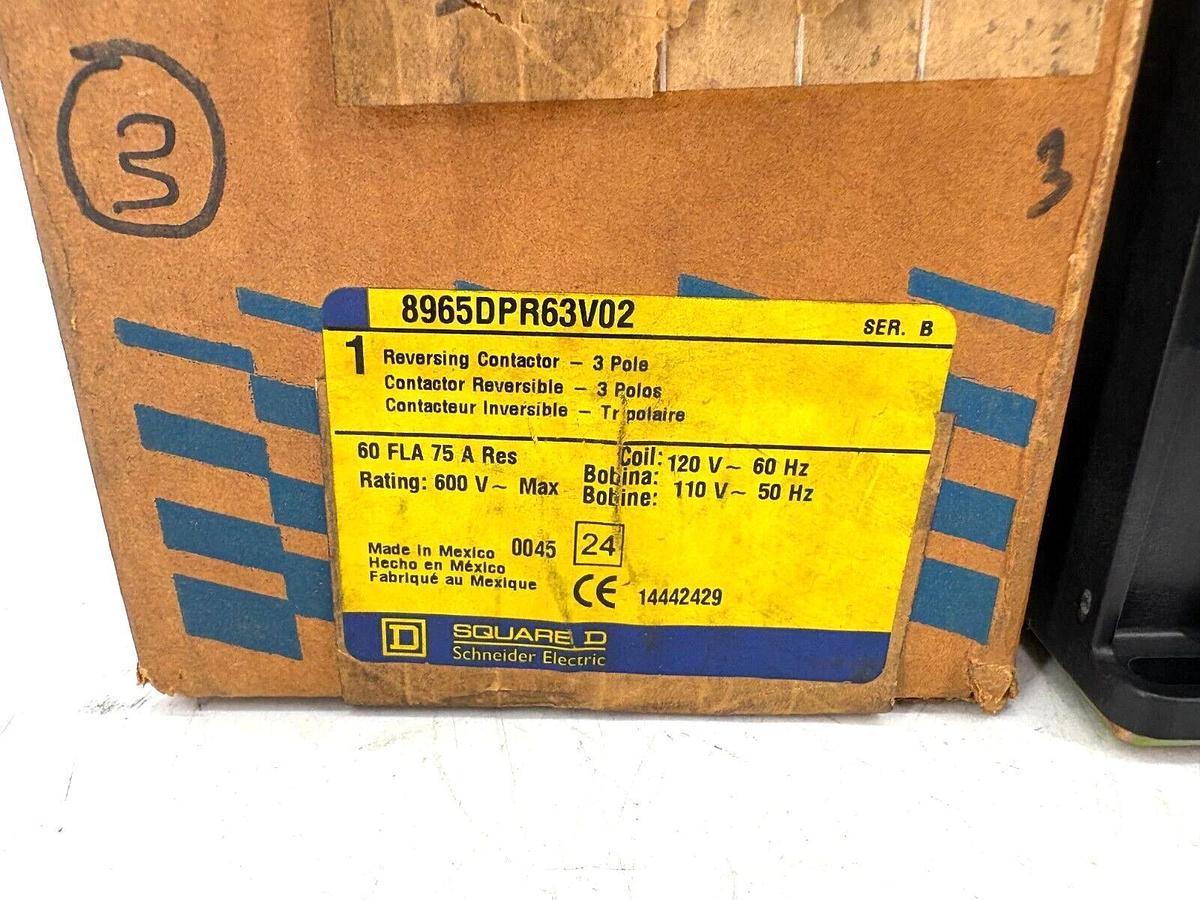 New Square D 8965DPR63V02 Reversing Hoist Contactor 110/120V Coil 60A 600VAC
