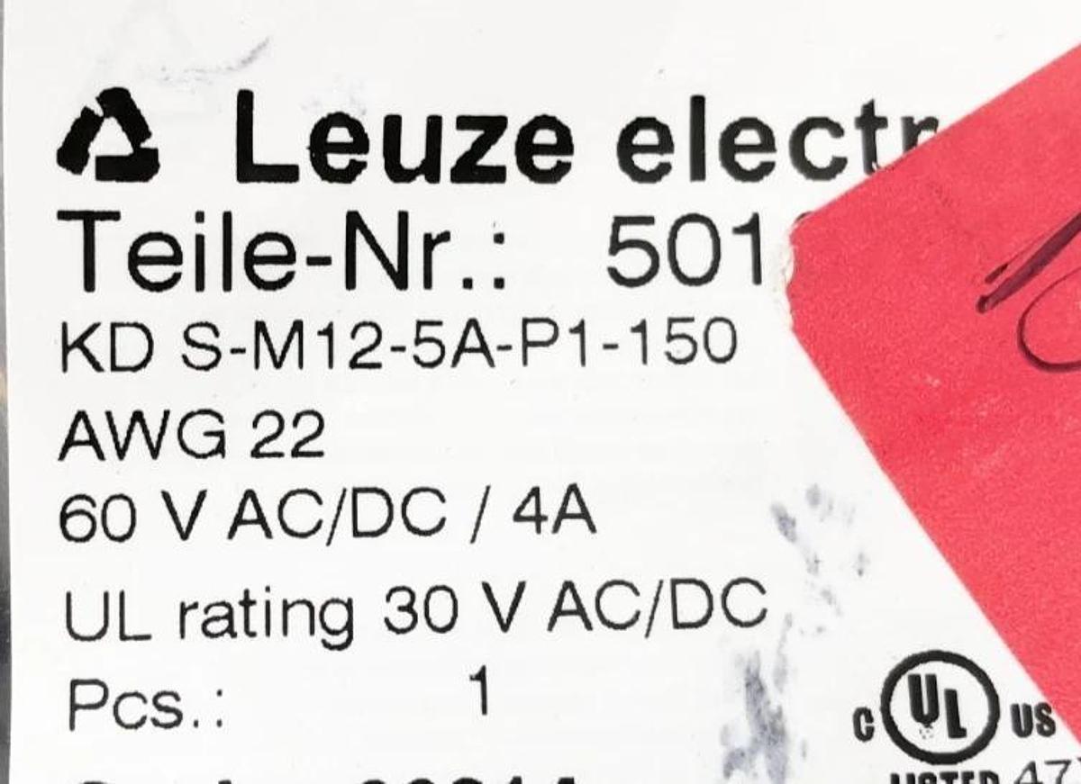 New Leuze KD S-M12-5A-P1-150 Connection Cable 60VAC/DC 4A 50137014