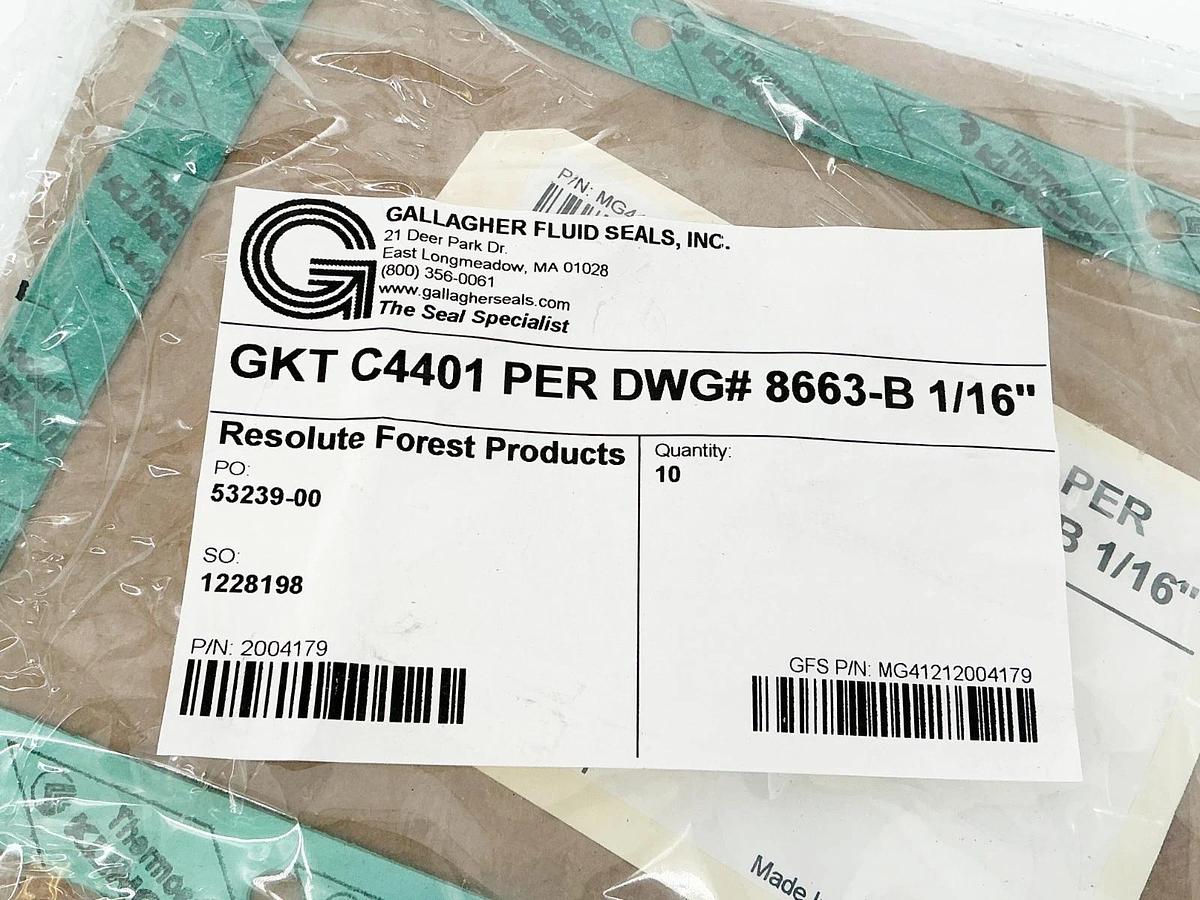 New Gallagher MG41212004179 GKT C4401 PER DWG# 8663-B 1/16 Gasket 2004179