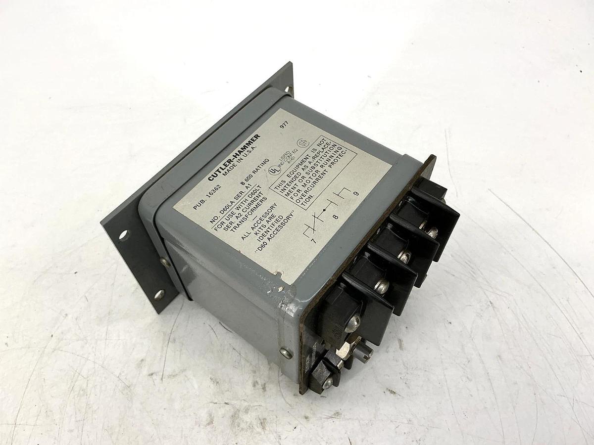 Used Cutler-Hammer D60LA Ser A1 Adjustable Current Relay 600VAC 50/60HZ