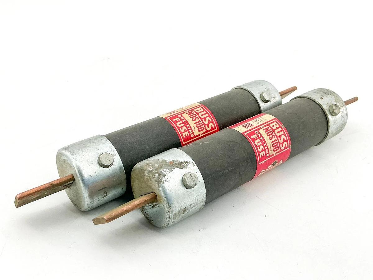 New Lot of 2 Bussmann NOS-100 One Time Fuse 100A 600V - No Box