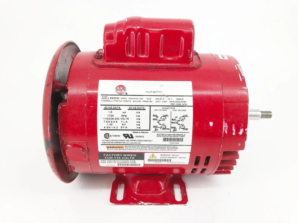 Used US Motors SM2094 C63JXFCW-1248 Pump Motor 1/3HP 115V 1725RPM 04720