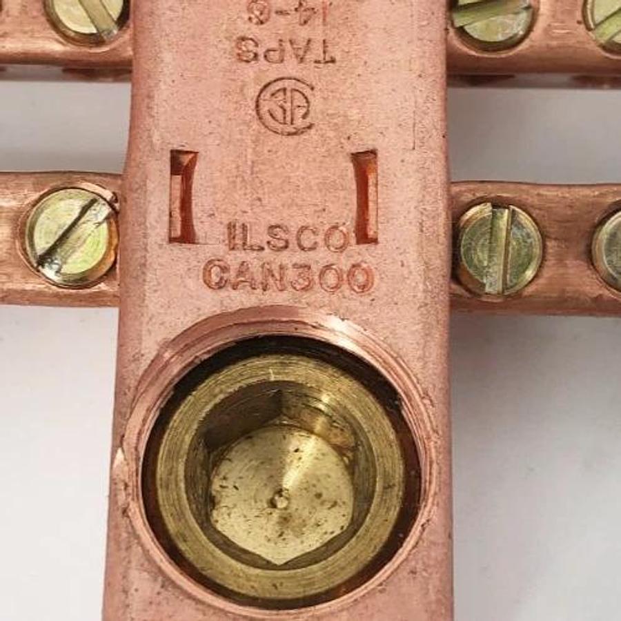 Used Ilsco CAN-300 Copper Neutral Bar Conductor 250-6 Main 14-6 AWG 24 Ports