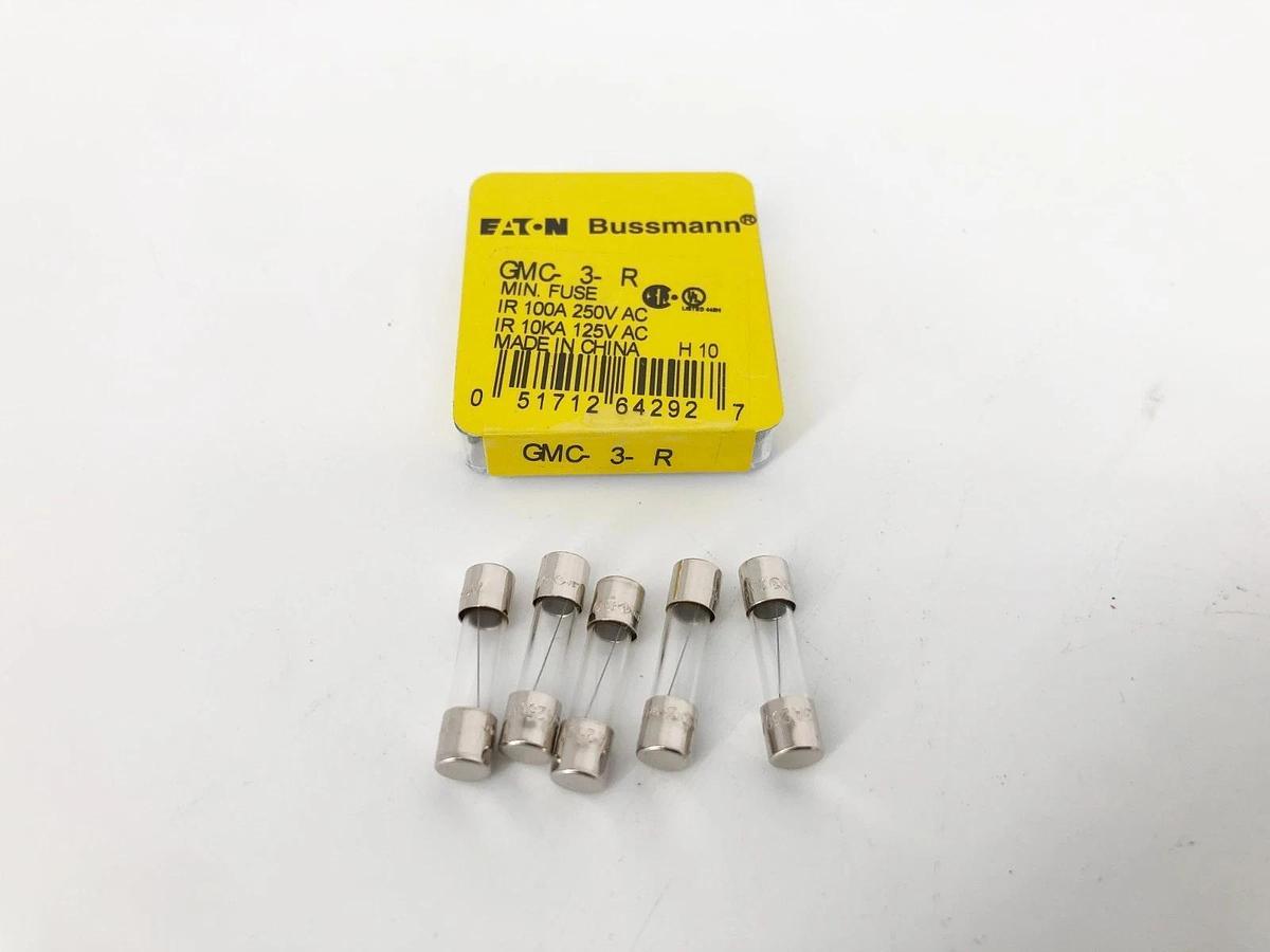 Box of 5 New Eaton Bussmann GMC-3-R Glass Fuses 3A 250VAC 5 x 20 mm