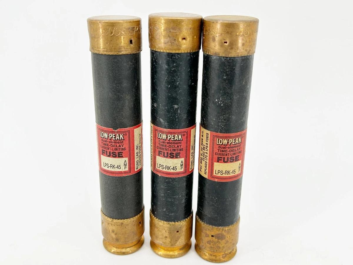 New Lot of 3 Bussmann LPS-RK-45 Time Delay Dual Element Fuse 45A 600V Class RK1