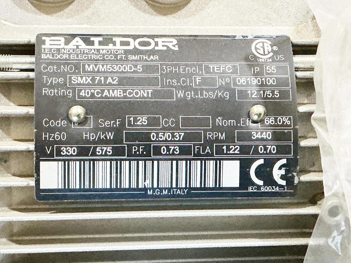 New Baldor MVM5300D-5 Electric Motor 575V 3440RPM 60Hz Type SMX71A2 - No Box