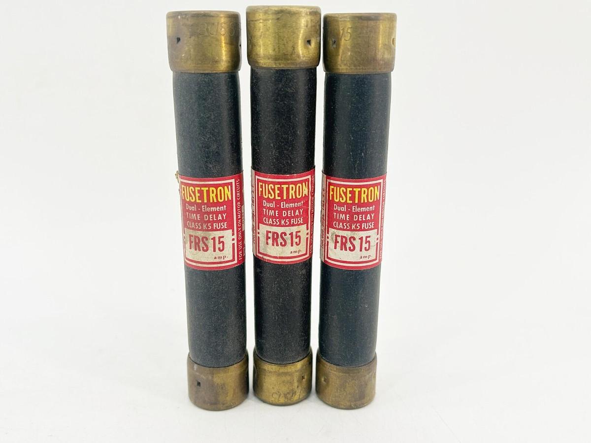 New Lot of 3 Bussmann FRS-15 Time Delay Dual Element Fuse 15A 600V Class K5